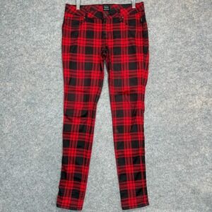 Tripp NYC Rocker Pants Womens 9 Red Black Plaid Tartan Skinny Punk Rockabilly